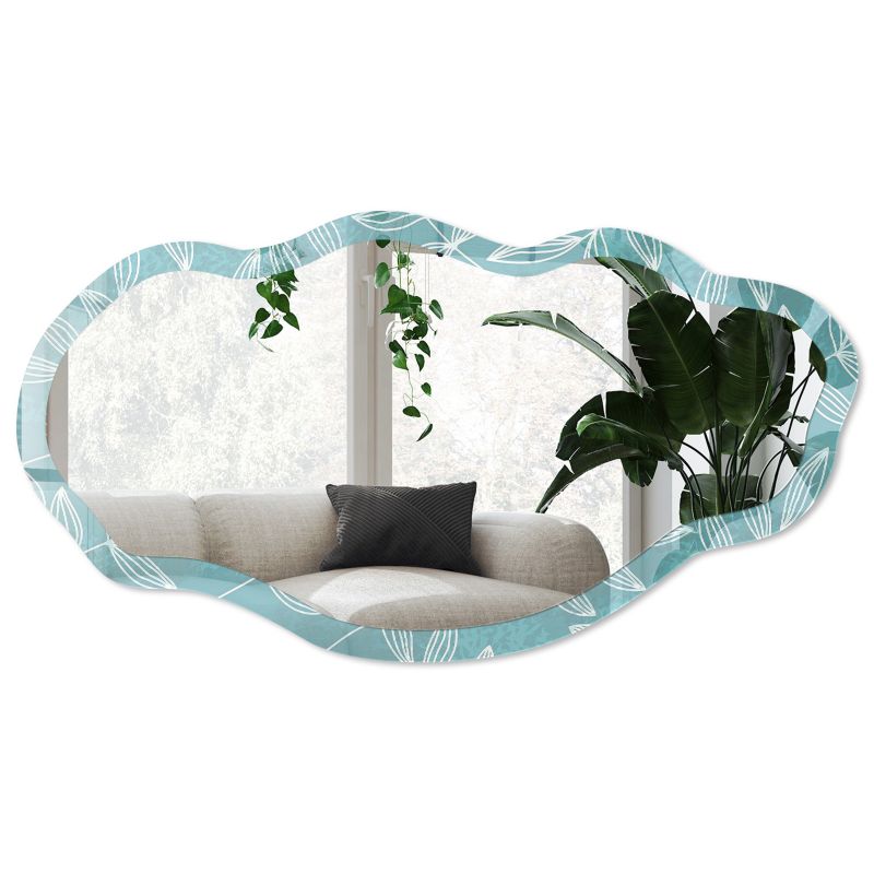 Lustro organiczne w szklanej ramie Wallfluent 52x97 cm Turkusowe liście Designerskie Z grafiką 1 szt.