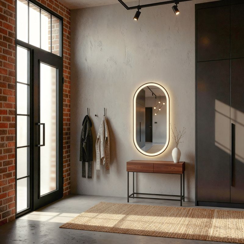 Lustro owalne FURNIKA 90x50 cm podświetlenie LED ramka czarna 1szt.