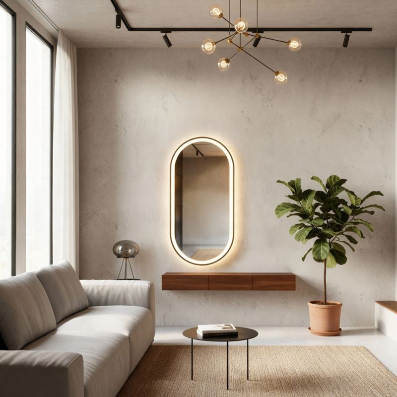 Lustro owalne FURNIKA 90x50 cm podświetlenie LED ramka czarna 1szt.