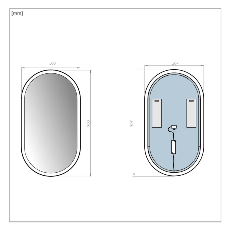Lustro owalne FURNIKA 90x50 cm podświetlenie LED ramka czarna 1szt.