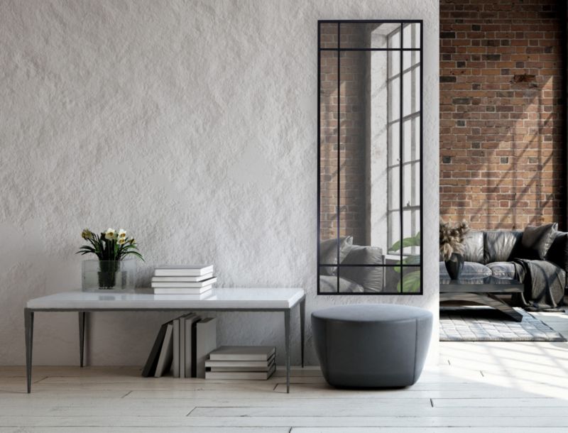 Lustro prostokątne BD art w ramie ze szprosami 60x160  cm do salonu czarne  industrialne  1 szt.