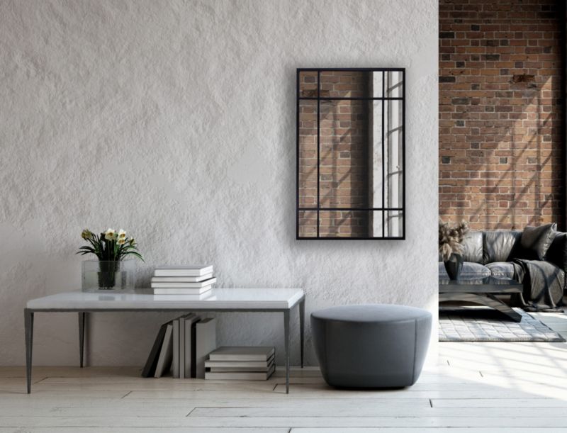 Lustro prostokątne BD art w ramie ze szprosami 70x100  cm do salonu czarne  industrialne  1 szt.