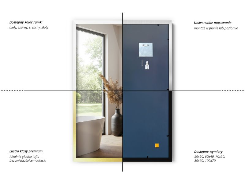 Lustro prostokątne Tulup 60 x 40 glamour ścienne w czarnej ramie MDF 1 szt.