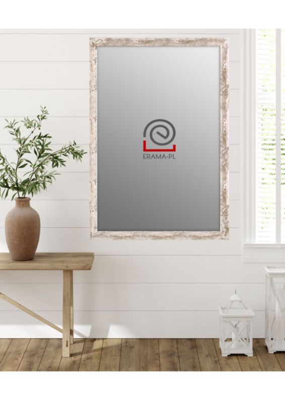 Lustro prostokątne z serii HIT Erama 40 x 60 cm w ramie bielona sosna 1szt.