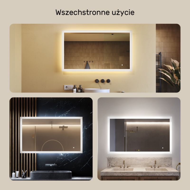 Lustro prostokatne LED Artforma 120x70 z dotykowym włącznikiem i dual led 1 szt.