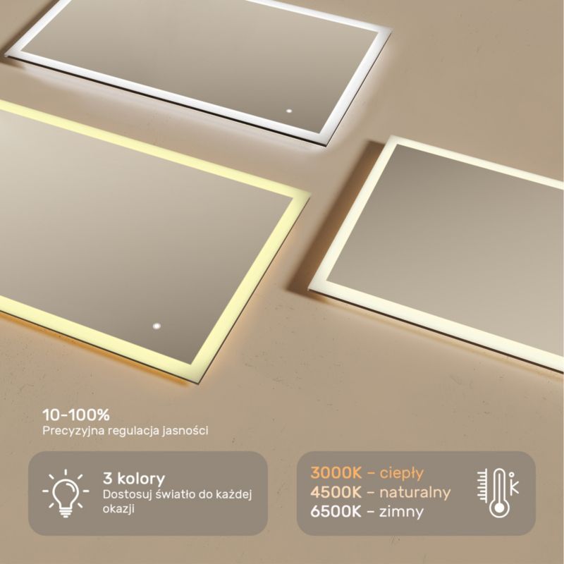 Lustro prostokatne LED Artforma 120x70 z dotykowym włącznikiem i dual led 1 szt.