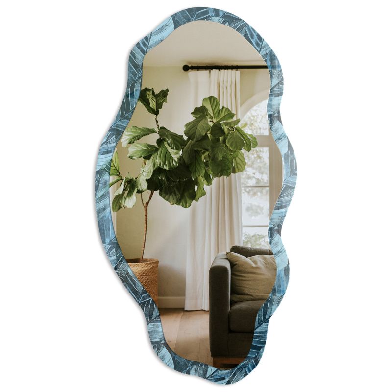 Lustro W Szklanej Ramie Tulup 52x97 cm Niebieskie liście - w Ramie Szkło Hartowane Lustro z Nadrukiem 1 szt.