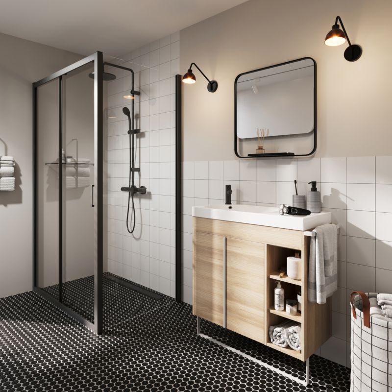 Lustro z półką GoodHome Maza 60,5 x 47,5 cm czarne