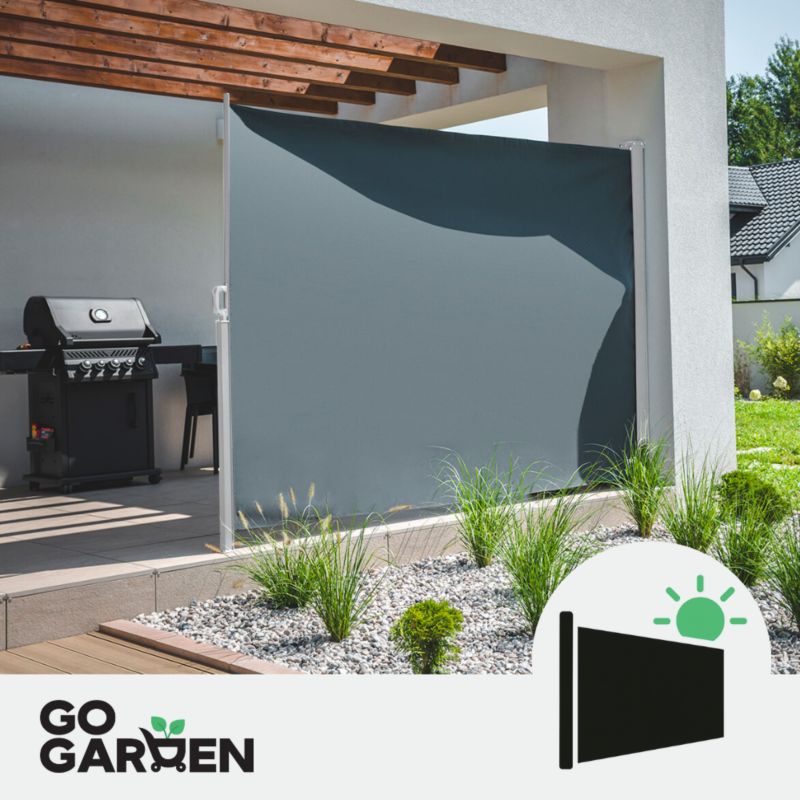 GoGarden Stahovací boční markýza s funkcí Roll Back Šedá 300x200 Cm - 1 ks.