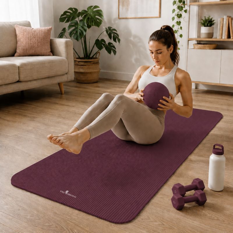 Mata do ćwiczeń Pretorians gruba gimnastyczna NBR 183x61x1,5 cm fitness do jogi i pilatesu bordowa 1 szt.