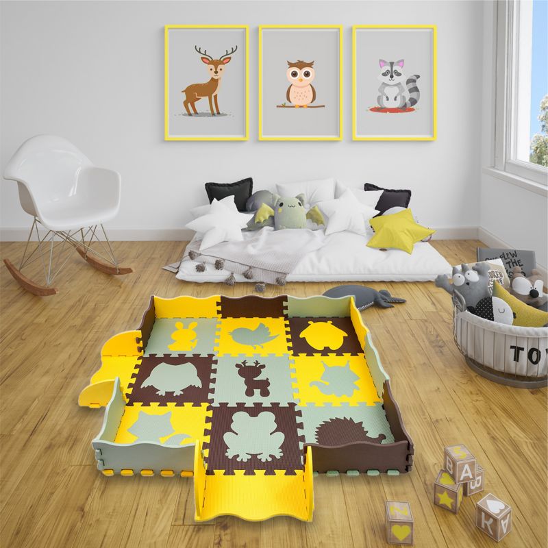 Mata edukacyjna dla dzieci Be-active.pl piankowa puzzle żółto-szara 114x114 1szt