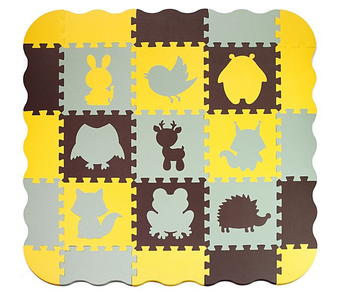 Mata edukacyjna dla dzieci Be-active.pl piankowa puzzle żółto-szara 114x114 1szt
