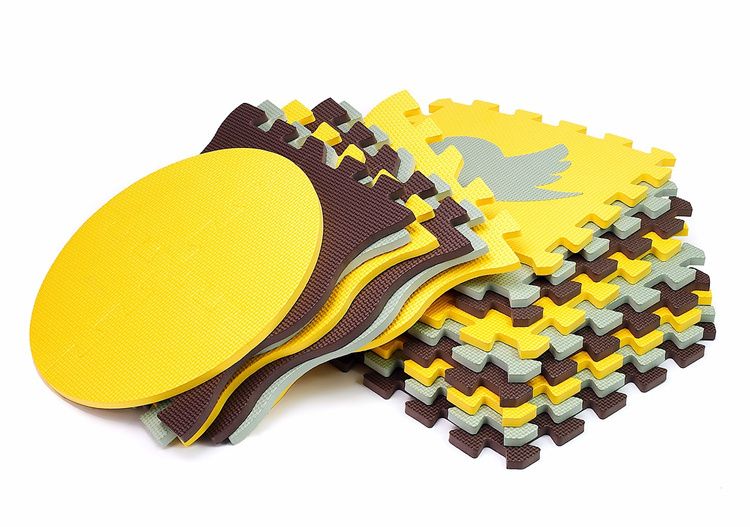 Mata edukacyjna dla dzieci Be-active.pl piankowa puzzle żółto-szara 114x114 1szt