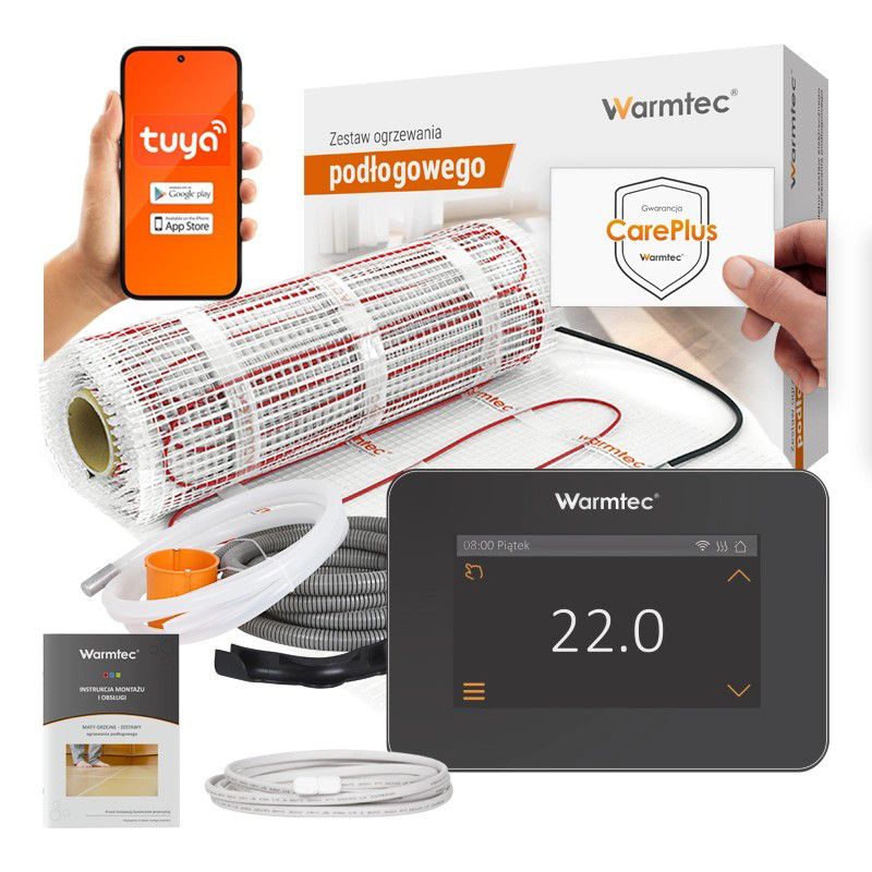 Mata grzewcza grzejna pod płytki Warmtec 0,5m² 170W/m² WiFi zestaw czarny regulator DS2-05/XTS 1 szt.