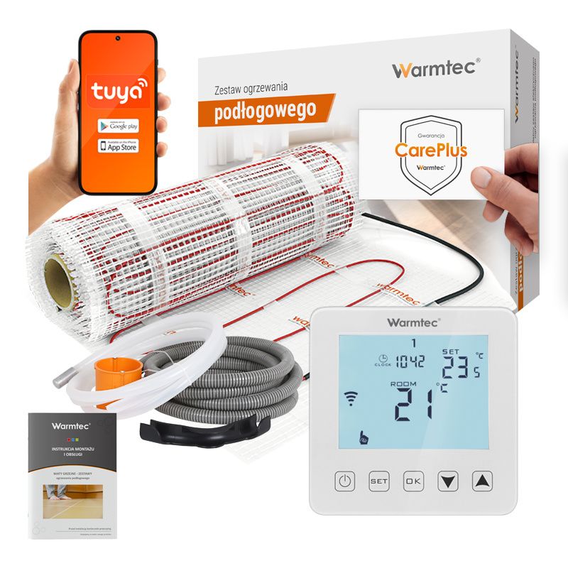 Mata grzewcza grzejna pod płytki Warmtec 1,5m² 170W/m² WiFi zestaw biały regulator DS2-15/PRT-01 1 szt.