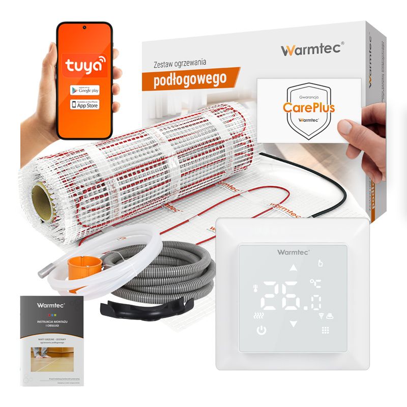 Mata grzewcza grzejna pod płytki Warmtec 1,5m² 170W/m² WiFi zestaw DS2-15/WRT31W-B 1szt.