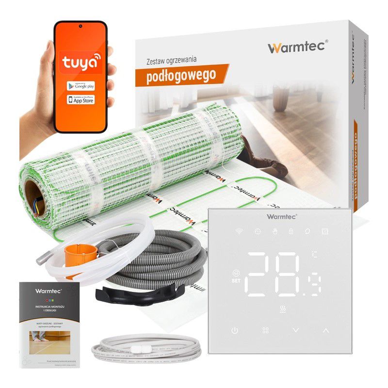 Mata grzewcza grzejna pod płytki Warmtec 12m² 100W/m² Wi-Fi zestaw biały regulator DSE-120/XRT01 1szt.