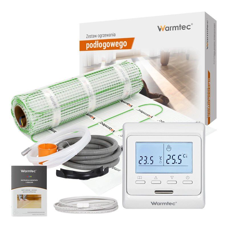 Mata grzewcza grzejna pod płytki Warmtec 2,5m² 100W/m² zestaw biały regulator DSE-25/T510 1szt.