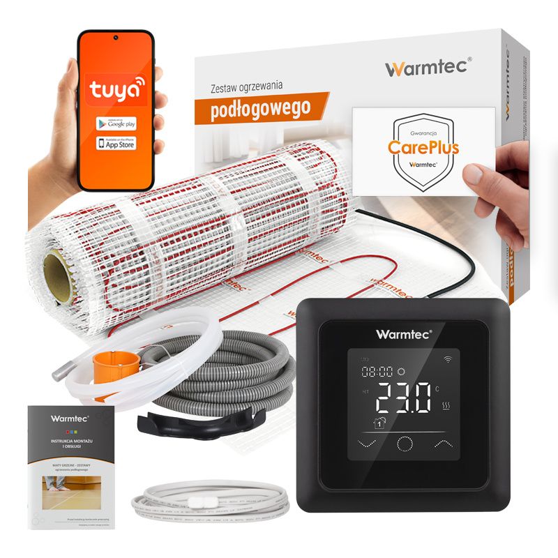 Mata grzewcza grzejna pod płytki Warmtec 3,5m² 170W/m² Wi-Fi zestaw regulator czarny DS2-35/ZTS 1 szt.