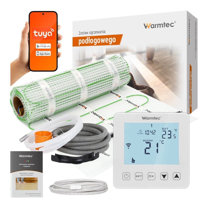 Mata grzewcza grzejna pod płytki Warmtec 3m² 100W/m² Wi-Fi zestaw biały regulator DSE-30/PRT-01 1szt.