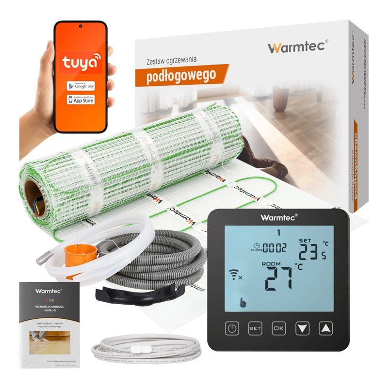 Mata grzewcza grzejna pod płytki Warmtec 3m² 100W/m² Wi-Fi zestaw czarny regulator DSE-30/PRT-01 1szt.