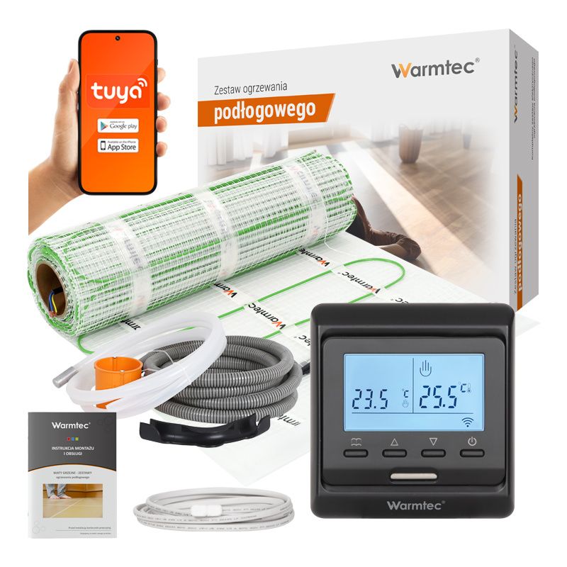 Mata grzewcza grzejna pod płytki Warmtec 3m² 100W/m² Wi-Fi zestaw czarny regulator DSE-30/T510 1szt.