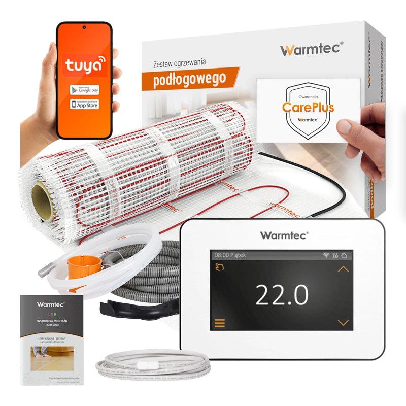 Mata grzewcza grzejna pod płytki Warmtec 3m² 170W/m² Wi-Fi zestaw biały regulator DS2-30/XTS 1 szt.