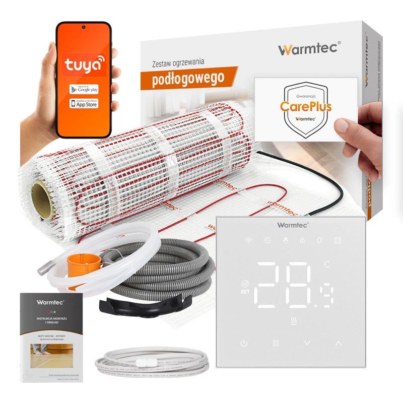Mata grzewcza grzejna pod płytki Warmtec 4m² 170W/m² Wi-Fi zestaw biały regulator DS2-40/XRT01 1 szt.