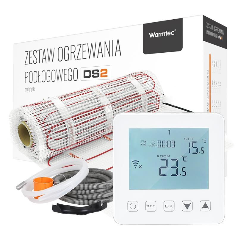 Mata grzewcza grzejna pod płytki Warmtec 5m² 170W/m² WiFi zestaw biały regulator DS2-50/PRT-01 1 szt.