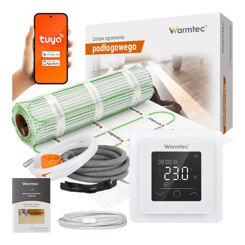 Mata grzewcza grzejna pod płytki Warmtec Wi-Fi 2,5m² 100W/m² zestaw biały regulator DSE-25/ZTS 1szt.