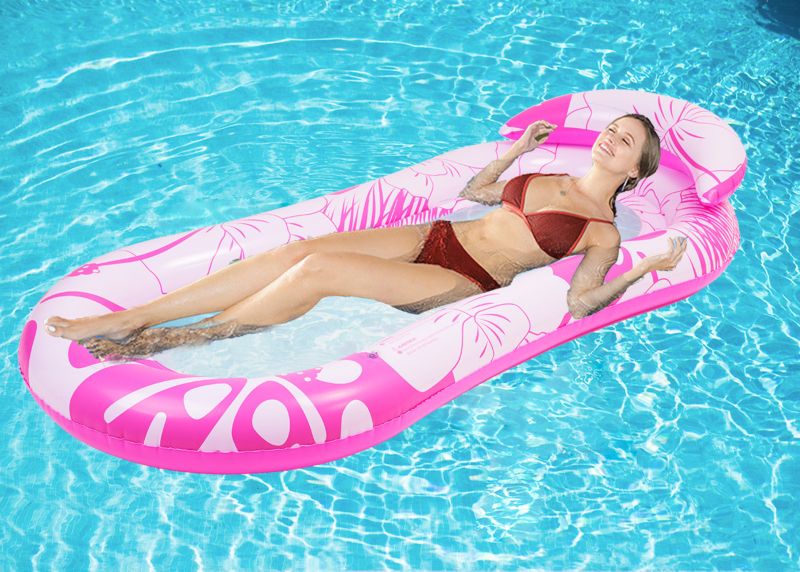 Materac dmuchany Be-active.pl do pływania plażowy z oparciem dno z siatki różowo-biały 1 szt.
