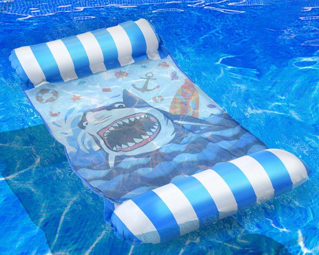 Materac dmuchany Be-active.pl ponton do pływania plażowy z siatką niebieski rekin 1szt