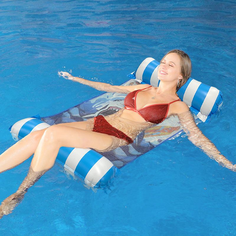 Materac dmuchany Be-active.pl ponton do pływania plażowy z siatką niebieski rekin 1szt