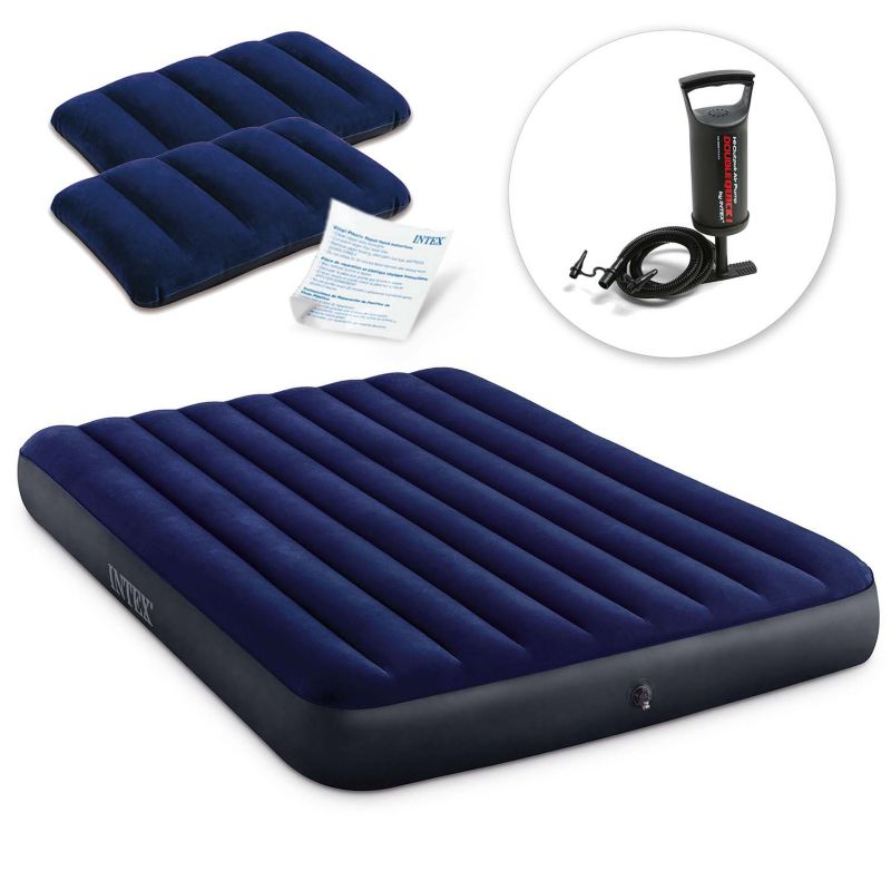 Materac dmuchany Intex 64765 dwuosobowy 203x152x25 cm z pompką tłokową i poduszkami 1szt.