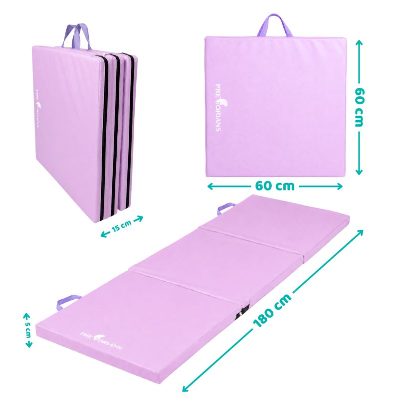 Materac gimnastyczny składany Pretorians mata do ćwiczeń 180x60x5 cm fioletowy 1 szt.