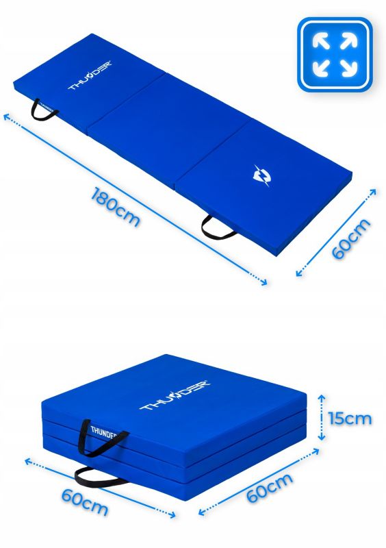 Materac gimnastyczny składany Thunder MG-02-BLUE 180x60x5 cm twardy antypoślizgowy 1szt.