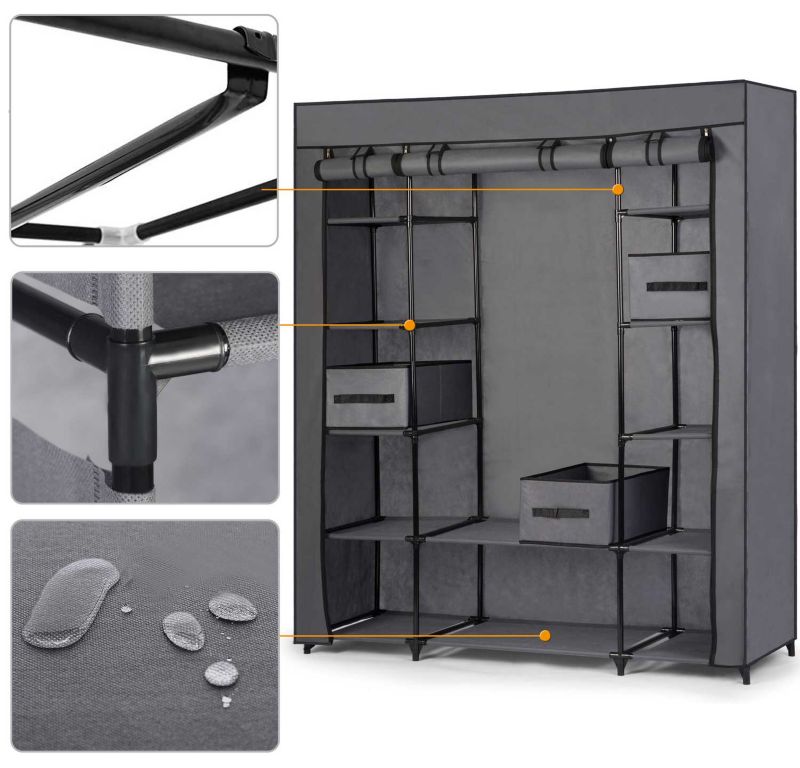 Materiałowa szafa tekstylna Massido garderoba składana 170x135x45cm szara 1szt.
