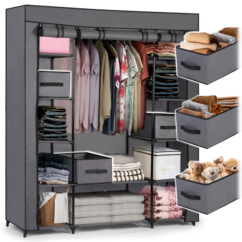 Materiałowa szafa tekstylna Massido garderoba składana 170x135x45cm szara 1szt.