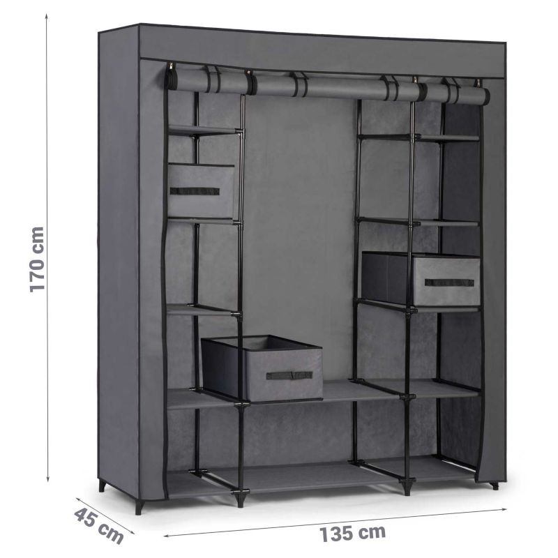 Materiałowa szafa tekstylna Massido garderoba składana 170x135x45cm szara 1szt.