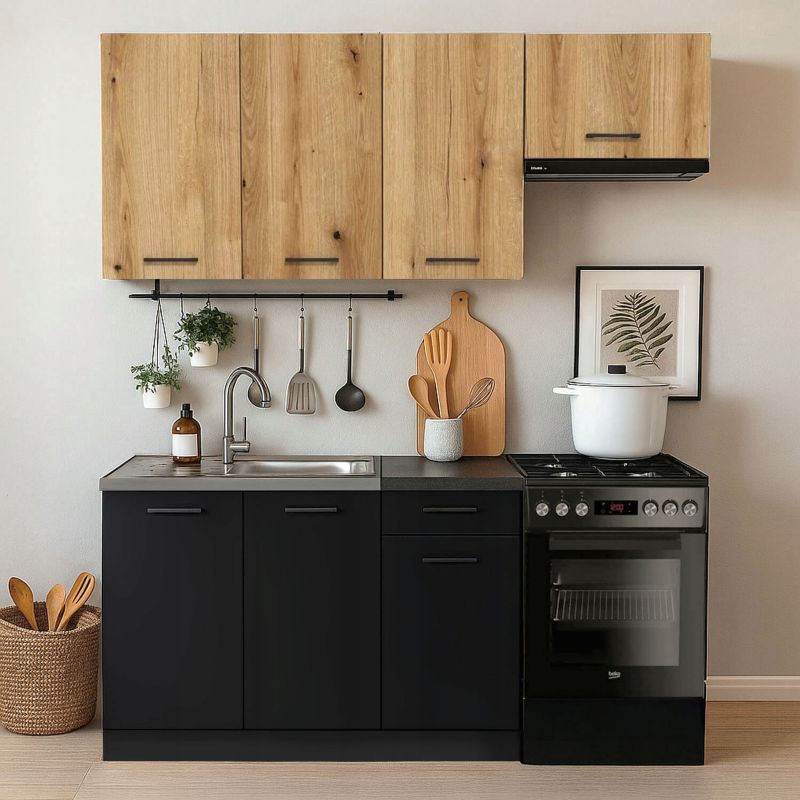Meble Mebel Elite Modern 170 Kuchenne Zestaw Mebli Na Wymiar Modułowe Czarny/Dąb Evoke 1 szt