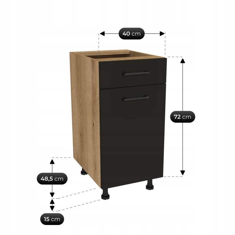 Meble Mebel Elite Modern 170 Kuchenne Zestaw Mebli Na Wymiar Modułowe Czarny/Dąb Evoke 1 szt