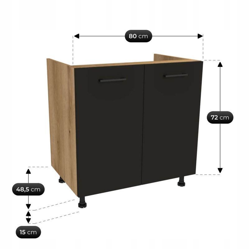 Meble Mebel Elite Modern 170 Kuchenne Zestaw Mebli Na Wymiar Modułowe Czarny/Dąb Evoke 1 szt