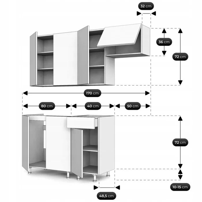 Meble Mebel Elite Modern 170 Kuchenne Zestaw Mebli Na Wymiar Modułowe Czarny/Dąb Evoke 1 szt