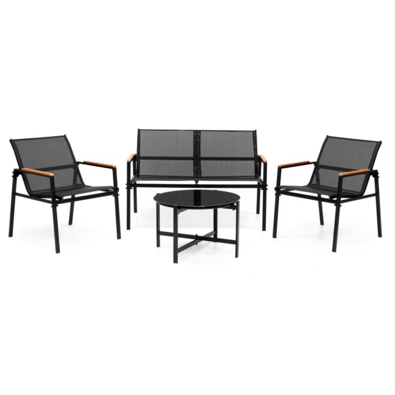 Meble ogrodowe Springos dla 4 osób sofa, krzesła, stolik metalowe, czarne 1 kpl