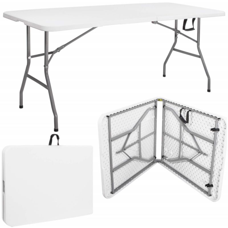 Meble turystyczne składane Springos stół 180x74 cm z 4 krzesłami zestaw cateringowy ogrodowy biały 1 kpl.