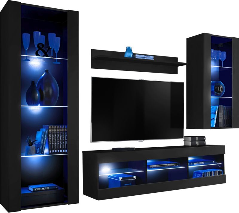 Meblościanka Czarny LED Meble RTV - Zestaw Mebli 1 szt.