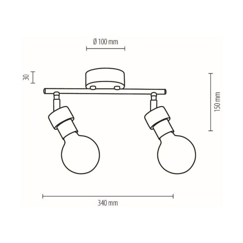 Metalowa Lampa Sufitowa SPOT Light 2xE27 Max.25W Dąb Olejowany FSC, Polski Producent, 1 szt.