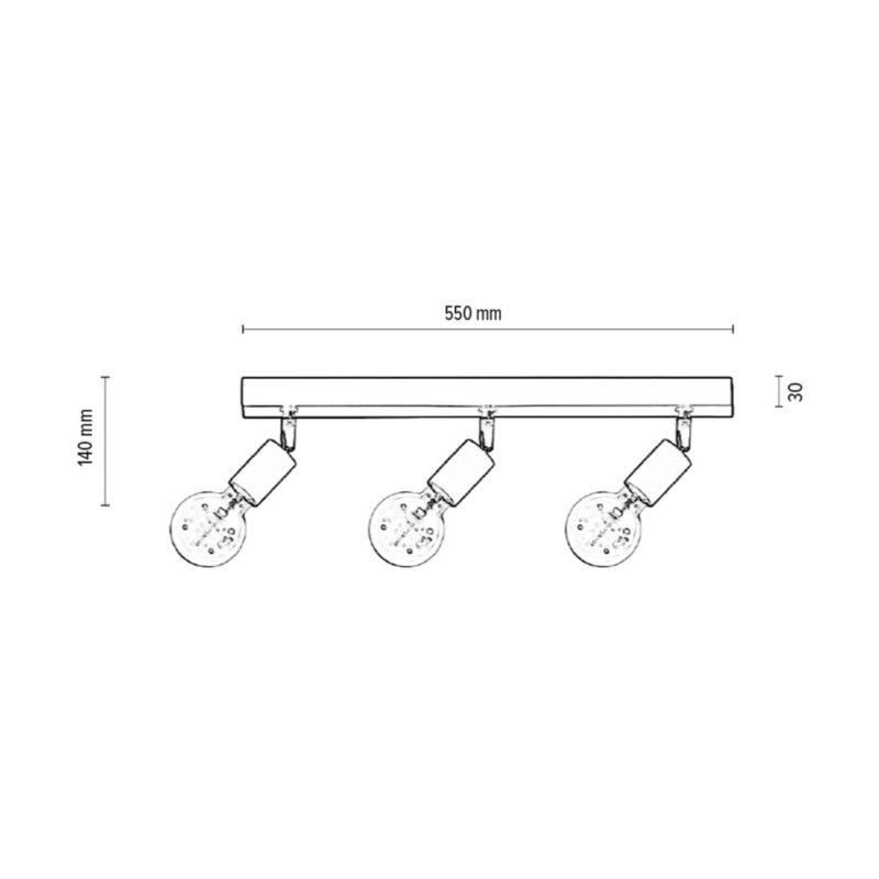 Metalowa Lampa Sufitowa SPOT Light Elmin 3xE27 Max.25W Dąb Olejowany FSC, Czarny, Polski Producent, 1 szt.
