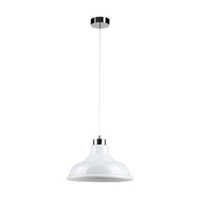 Metalowa Lampa Wisząca SPOT Light  1xE27 Max.60W Chrom, Biały Klosz, Polski Producent, 1szt.