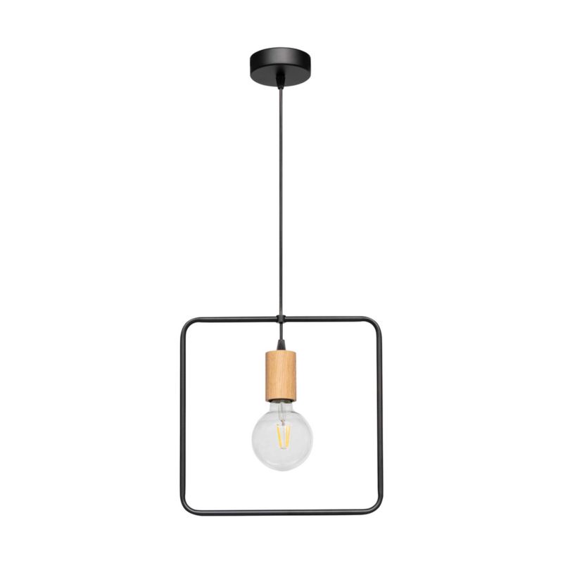 Metalowa Lampa Wisząca SPOT Light  1xE27 Max.60W Dąb Olejowany FSC, Czarny, Polski Producent, 1 szt.